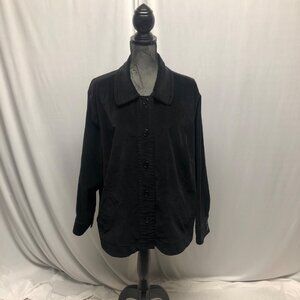 Talbots Black Velvet Velour Button Up Shirt Jacket Womens Size 20W Stretch Comfy